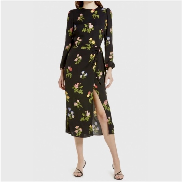Reformation Dresses & Skirts - Reformation Reza Floral-Print Long Sleeve Wrap Midi Dress In Night Bloom